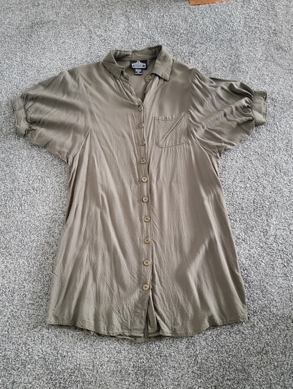 Angie Olive Button-Up Short-Sleeve Shirt Dress